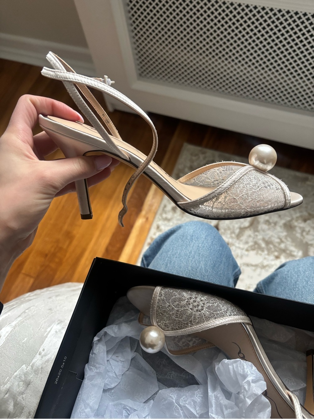Nina Ivory Pearl-Accent Ankle-Strap Heels - Picture 7 of 12
